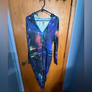 Galaxy Print Hooded Dress with Zip